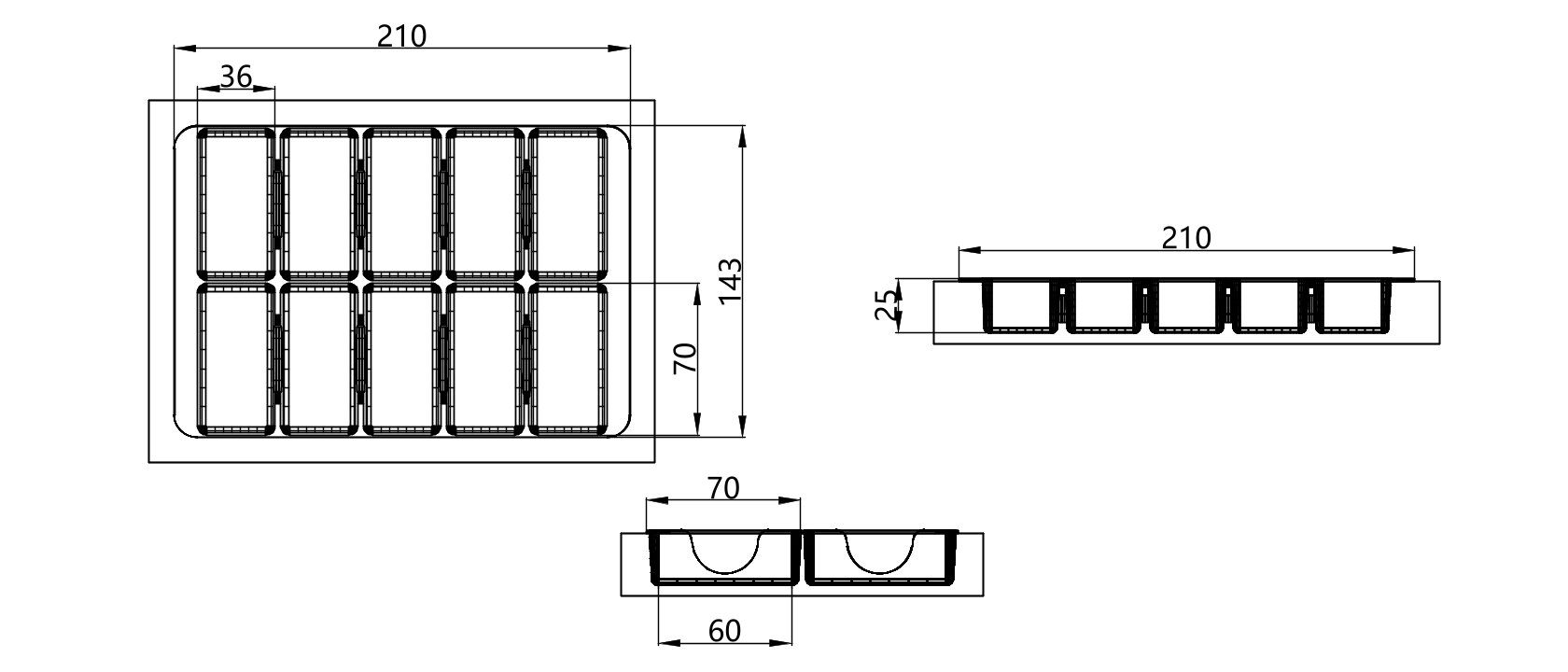 Custom cavity structure for Black Chocolate Tray